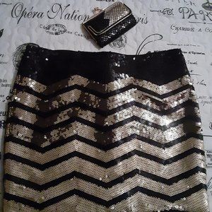 New Black & Gold Sequin Mini Skirt